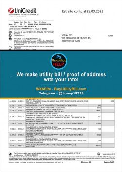 Italy UniCredit Fake Bank Statement Fake Utility bill